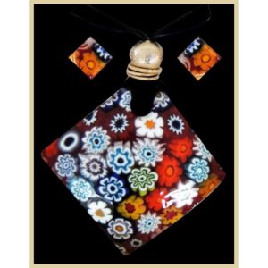 SET of NECKLACE and EARRINGS with MURRINA SQUARE PENDANT 4x4cm
