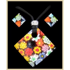 SET of NECKLACE and EARRINGS with MURRINA SQUARE PENDANT 3x3cm