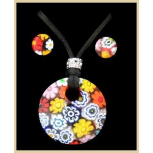 SET of NECKLACE and EARRINGS with MURRINA ROUND PENDANT ⌀3cm