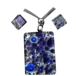 SET of NECKLACE and EARRINGS with MURANO PENDANT and Silver Leaf 2x3cm