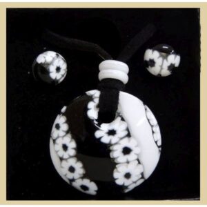 SET of NECKLACE and EARRINGS with MURANO GLASS+MURRINA ROUND PENDANT ⌀3cm