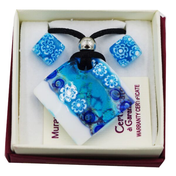 SET of NECKLACE and EARRINGS with MURANO GLASS+MURRINA SQUARE PENDANT 3x3cm
