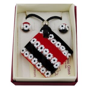 SET of NECKLACE and EARRINGS with MURANO GLASS+MURRINA SQUARE PENDANT 4x4cm