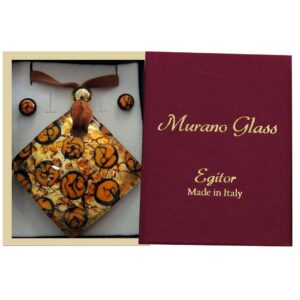 SET of NECKLACE and EARRINGS with MURANO PENDANT and Gold Leaf 4x4cm