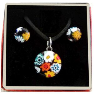 SET of NECKLACE and EARRINGS with MURRINA ROUND PENDANT ⌀1,8cm – Multicolor