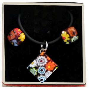 SET of NECKLACE and EARRINGS with MURRINA SQUARE PENDANT 2x2cm – Multicolor
