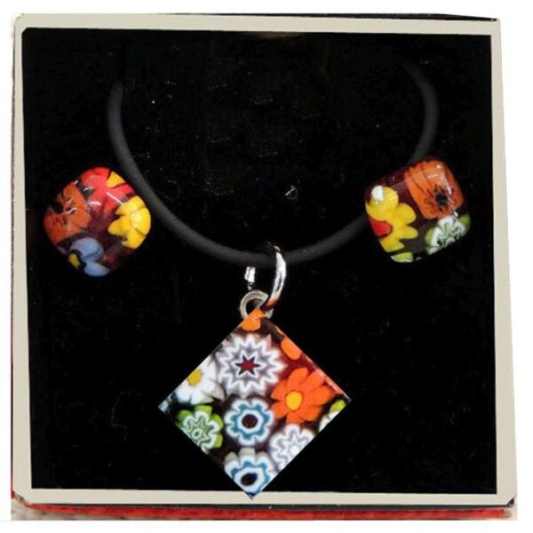 SET of NECKLACE and EARRINGS with MURRINA SQUARE PENDANT 2x2cm – Multicolor