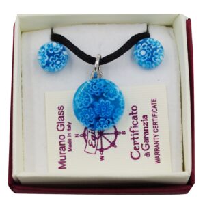 SET of NECKLACE and EARRINGS with MURRINA ROUND PENDANT ⌀1,8cm - Monocolor