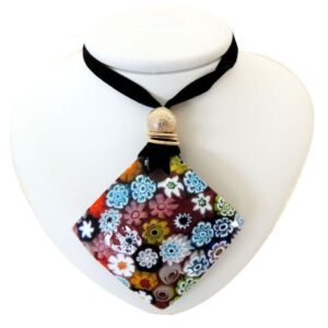 NECKLACE with MURRINA SQUARE PENDANT MURANO GLASS 4x4cm