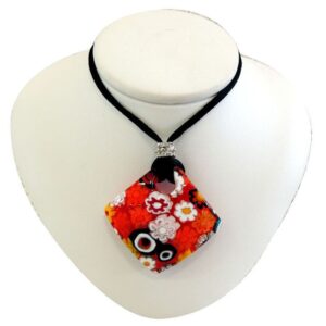 NECKLACE with MURRINA SQUARE PENDANT MURANO GLASS 3x3cm