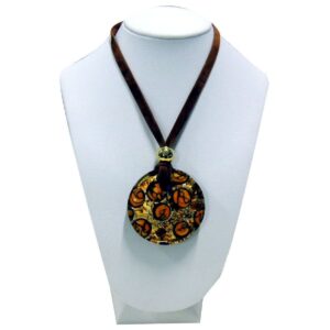 NECKLACE with MURANO ROUND PENDANT and Gold Leaf ⌀4cm