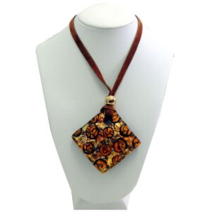 NECKLACE with SQUARE MURANO PENDANT and Gold Leaf 4x4cm
