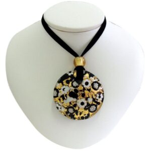 NECKLACE with MURANO ROUND PENDANT and Gold Leaf ⌀5cm
