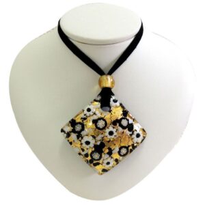 NECKLACE with SQUARE MURANO PENDANT and Gold Leaf 5x5cm