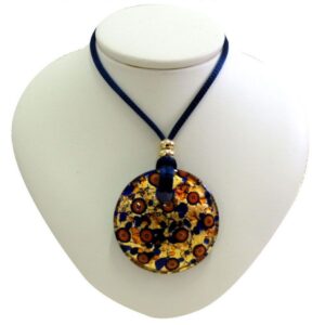 NECKLACE with MURANO ROUND PENDANT and Gold Leaf ⌀5cm