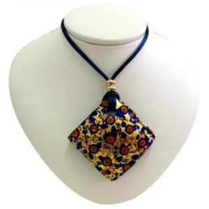 NECKLACE with SQUARE MURANO PENDANT and Gold Leaf 5x5cm