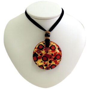 NECKLACE with MURANO ROUND PENDANT and Gold Leaf ⌀5cm