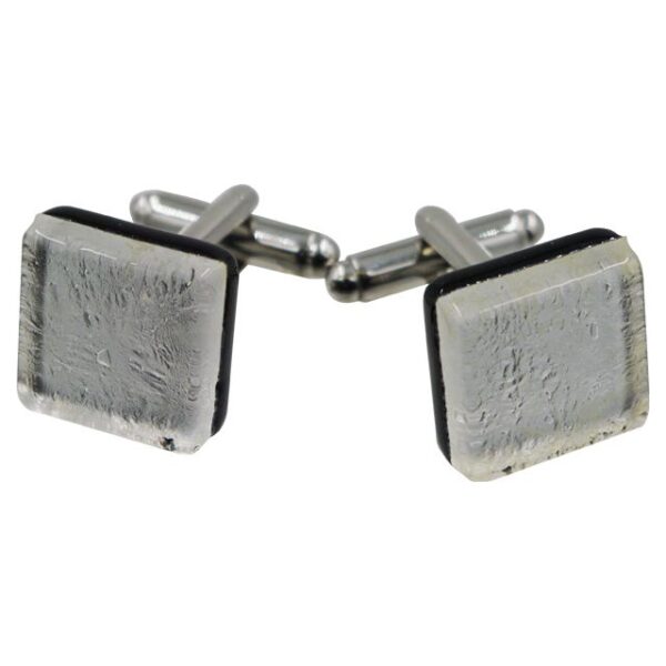 CUFFLINKS 1,5X1,5cm MURANO GLASS with SILVER LEAF