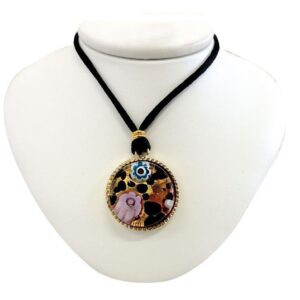 NECKLACE with MURANO ROUND PENDANT and Gold Leaf ⌀2,3cm - BORDERED