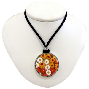 Necklace With Murrina Round Pendant Murano Glass ⌀2,6cm - Bordered