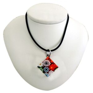 Necklace With Murrina Square Pendant Murano Glass 2x2cm - Multicolor
