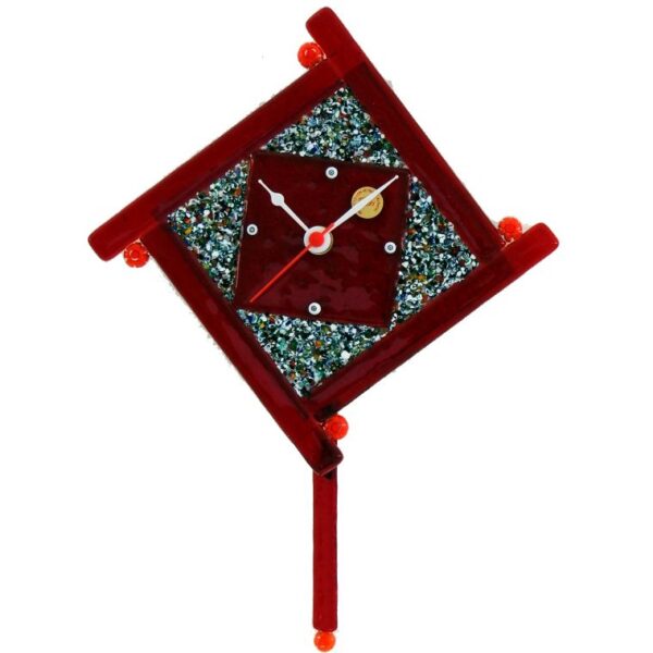Clock With Pendulum Square Murano Glass 14x14cm "Ca' D'oro" Series