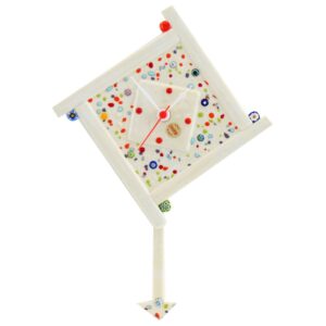 CLOCK WITH PENDULUM SQUARE MURANO GLASS 14X14cm "PANTALON" series