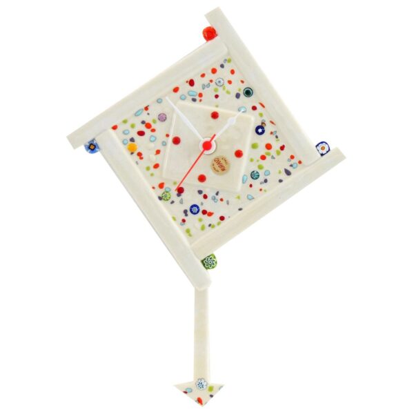 CLOCK WITH PENDULUM SQUARE MURANO GLASS 14X14cm "PANTALON" series