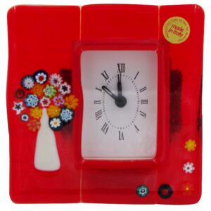 DESK CLOCK - PHOENIX MURANO GLASS 12X12cm - RED