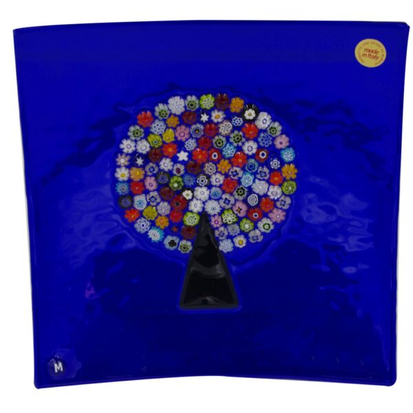 PLATE MURANO GLASS with MURRINE 20X20cm TREE of LIFE